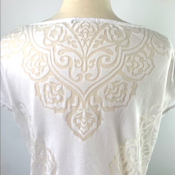 Womens dress tshirt glass beads design  burnout pattern Scoop neck cap sleeves - Picture 6 of 7